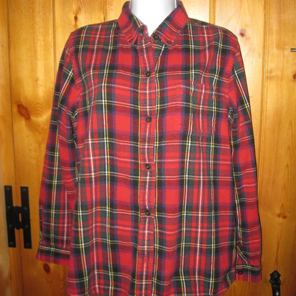 LL Bean red p[aid flannel shirt - Picture 1 of 4